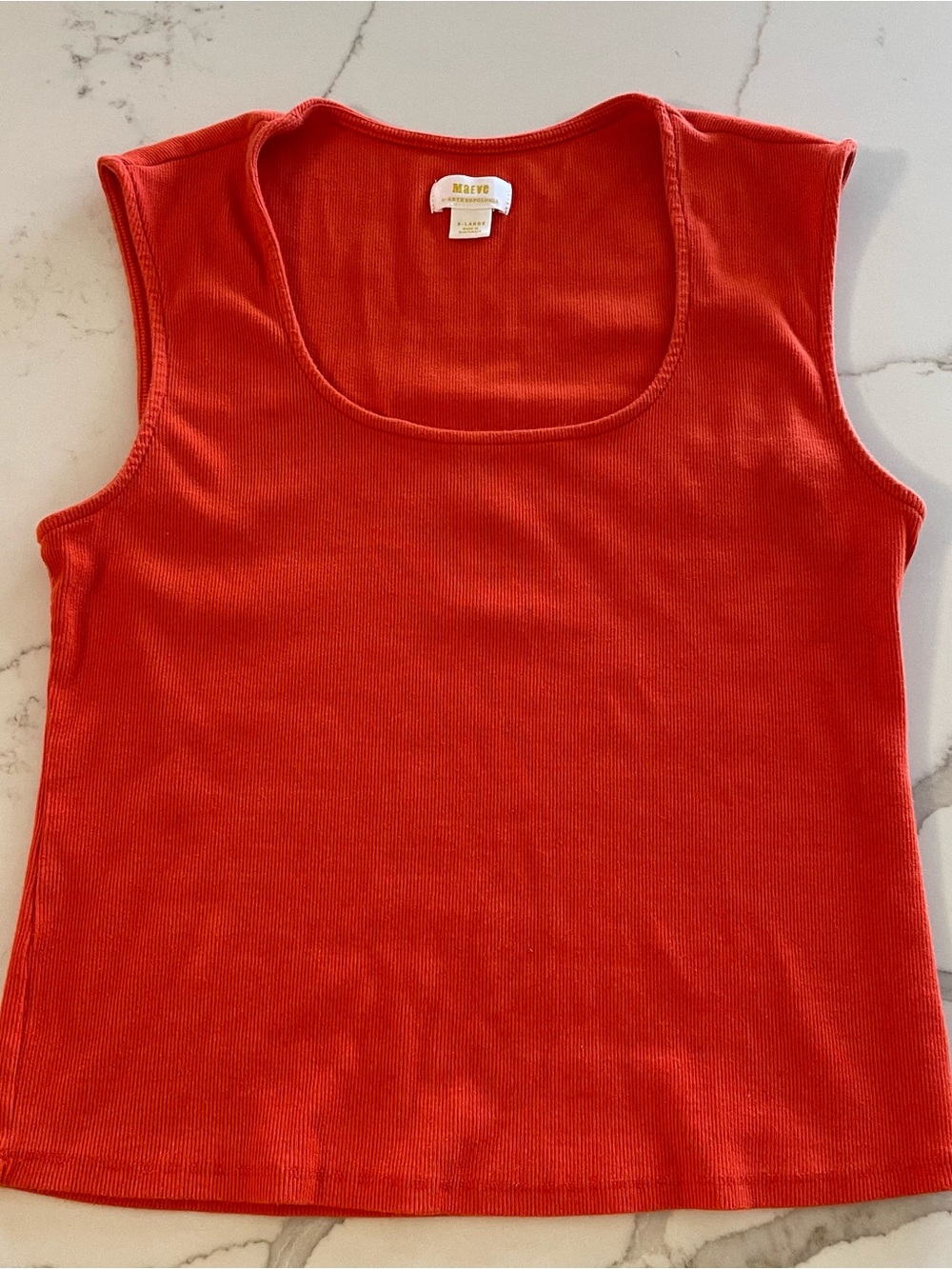 Maeve Orange Ribbed Square Neck Tank